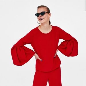 Zara Red Bell Long Sleeve Top Small
